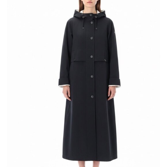 Fleet Street Womens Black Polyester Hooded Trench Coat Button Closure Size 10